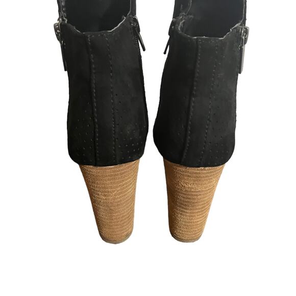 Express Shoes Black Perforated Double Zip Peep Toe Faux Suede Heels 7 - Picture 8 of 12